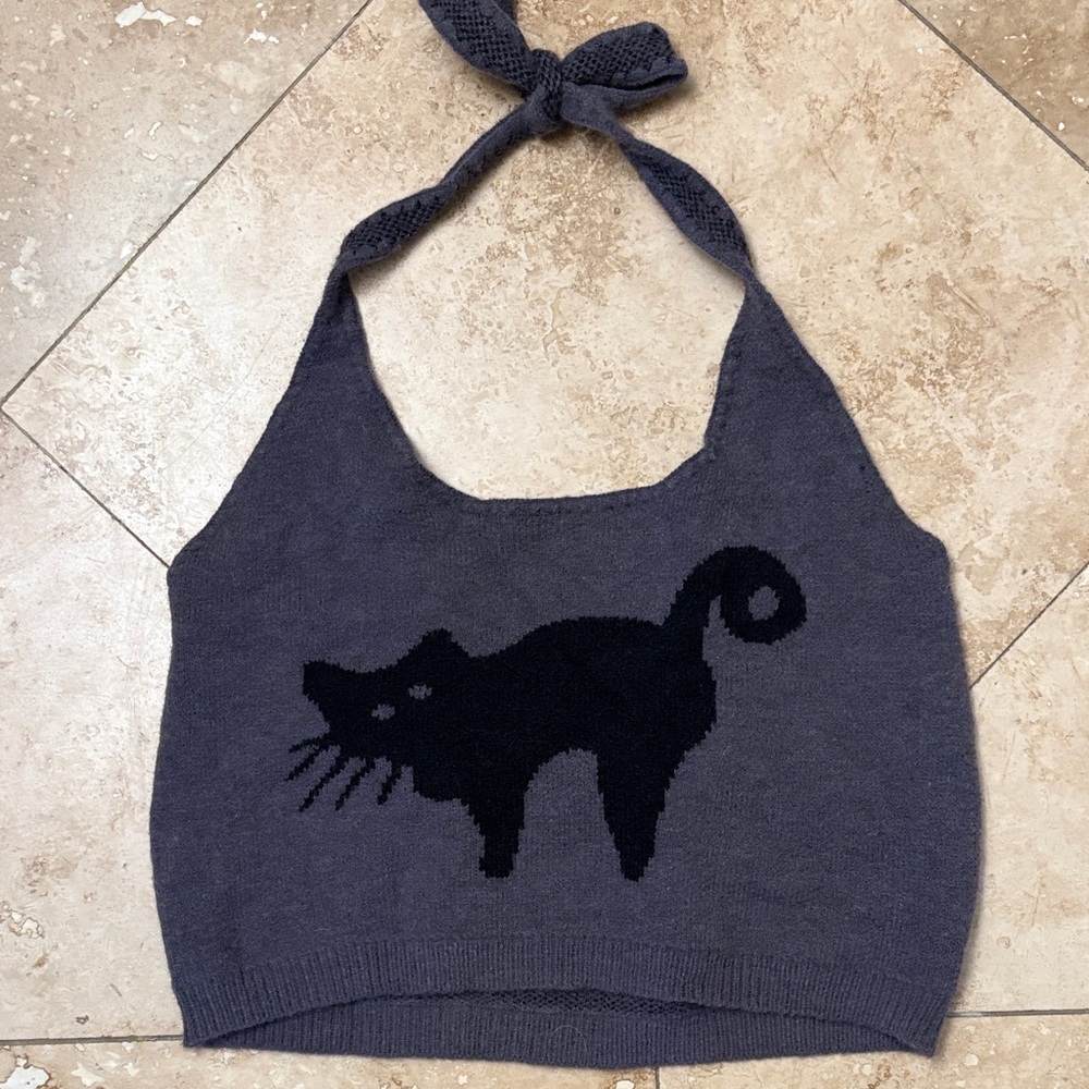 NWT ROMWE Dark Gray Cat Sweater